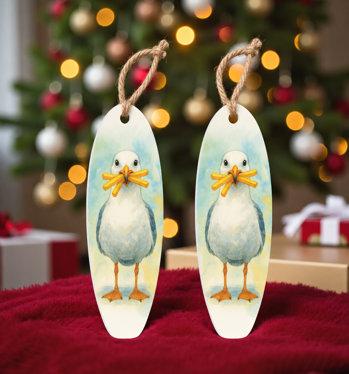 Seagull with French Fries Ornament 2 Pack