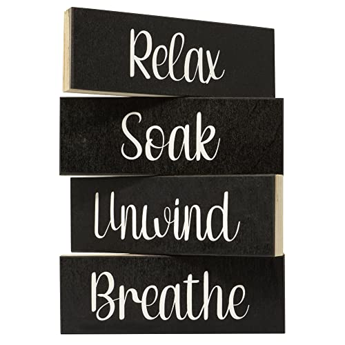 Farmhouse Bathroom Decor, Breathe Sign Decor, Relax Soak Unwind Breathe Bathroom Wood Signs, Made in USA