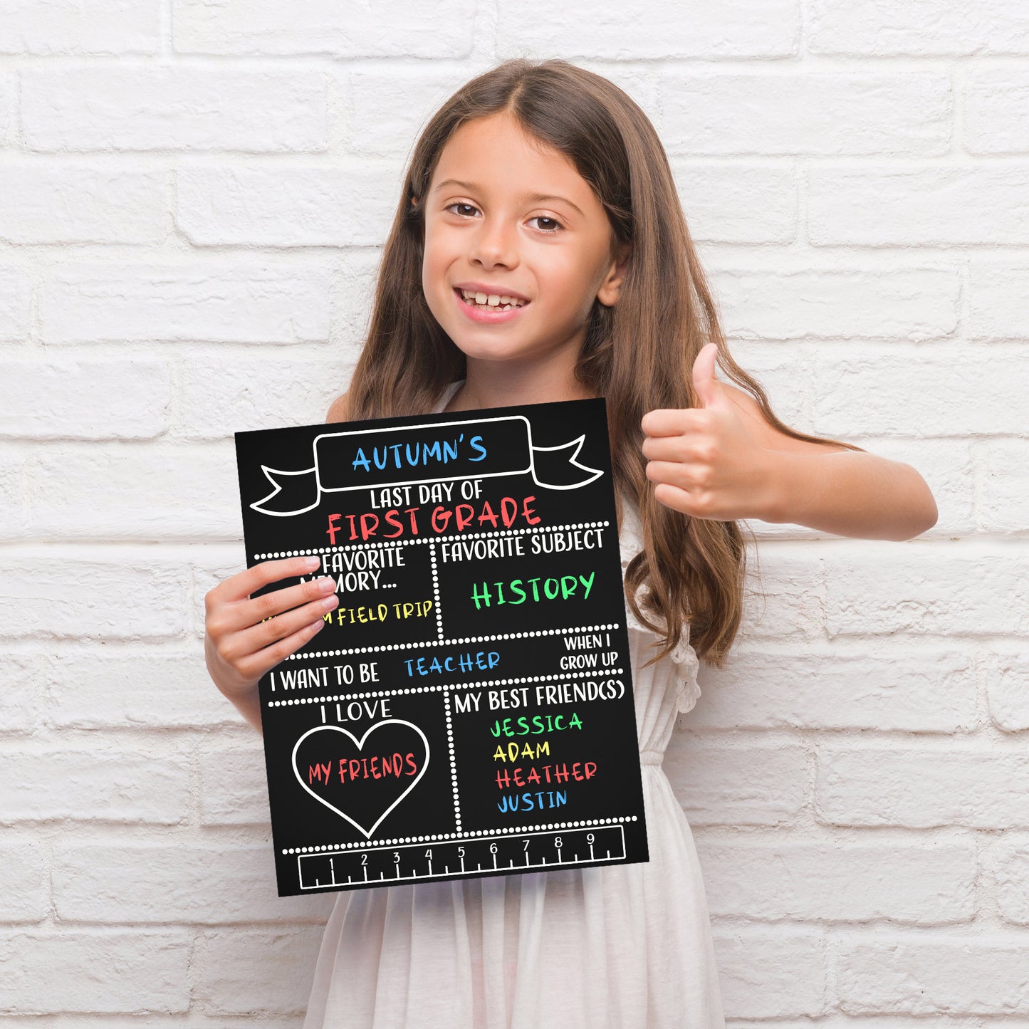 JennyGems First Day of School Sign, Reusable Double Sided Back To School Sign, Last Day of School Chalkboard, School Photo Prop, Made in USA