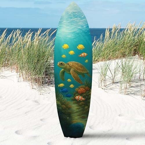 Outdoor Decorative Surfboard Wall Art - Sea Turtle Decor Ocean-Themed, Beach House Sign, Weather Resistant PVC 5 Foot