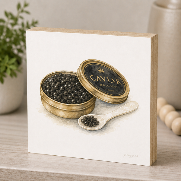Illustration of caviar in a tin with a spoon on a white background