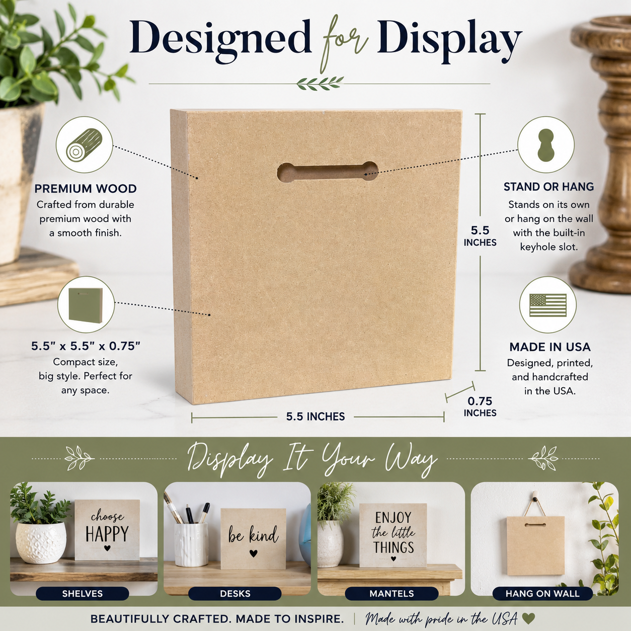Wooden box with features and display options on a white background