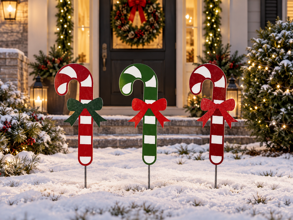 Candy Cane Yard Stakes: Weatherproof PVC Christmas Lawn Decor