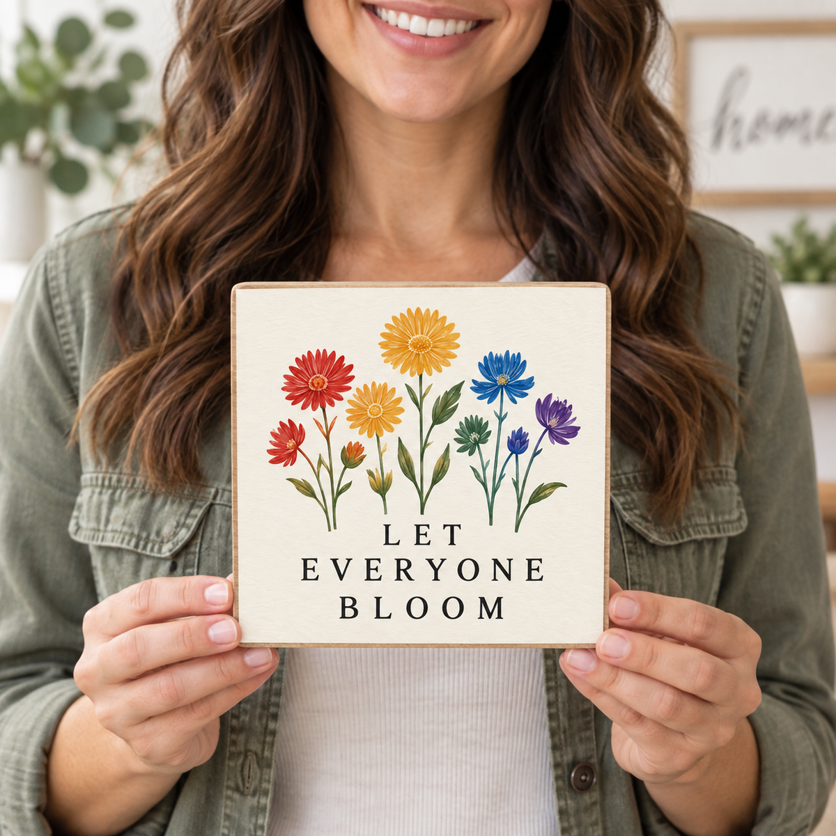 Let Everyone Bloom Colorful Wildflower Block Sign – 5.5″ Square