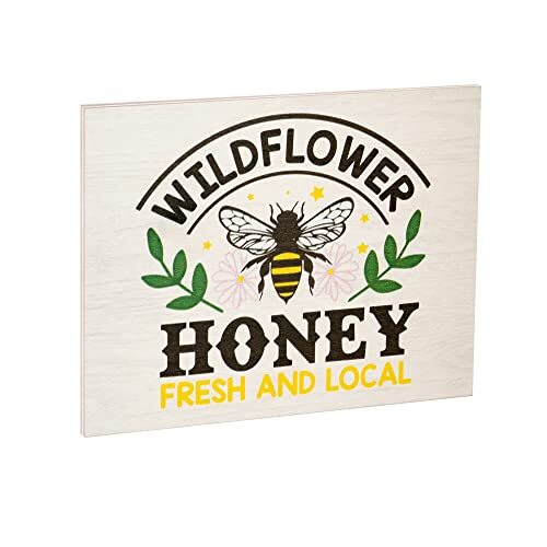 JennyGems Spring Decor, Wildflower Honey Bee Wooden Sign, Spring Wall Art