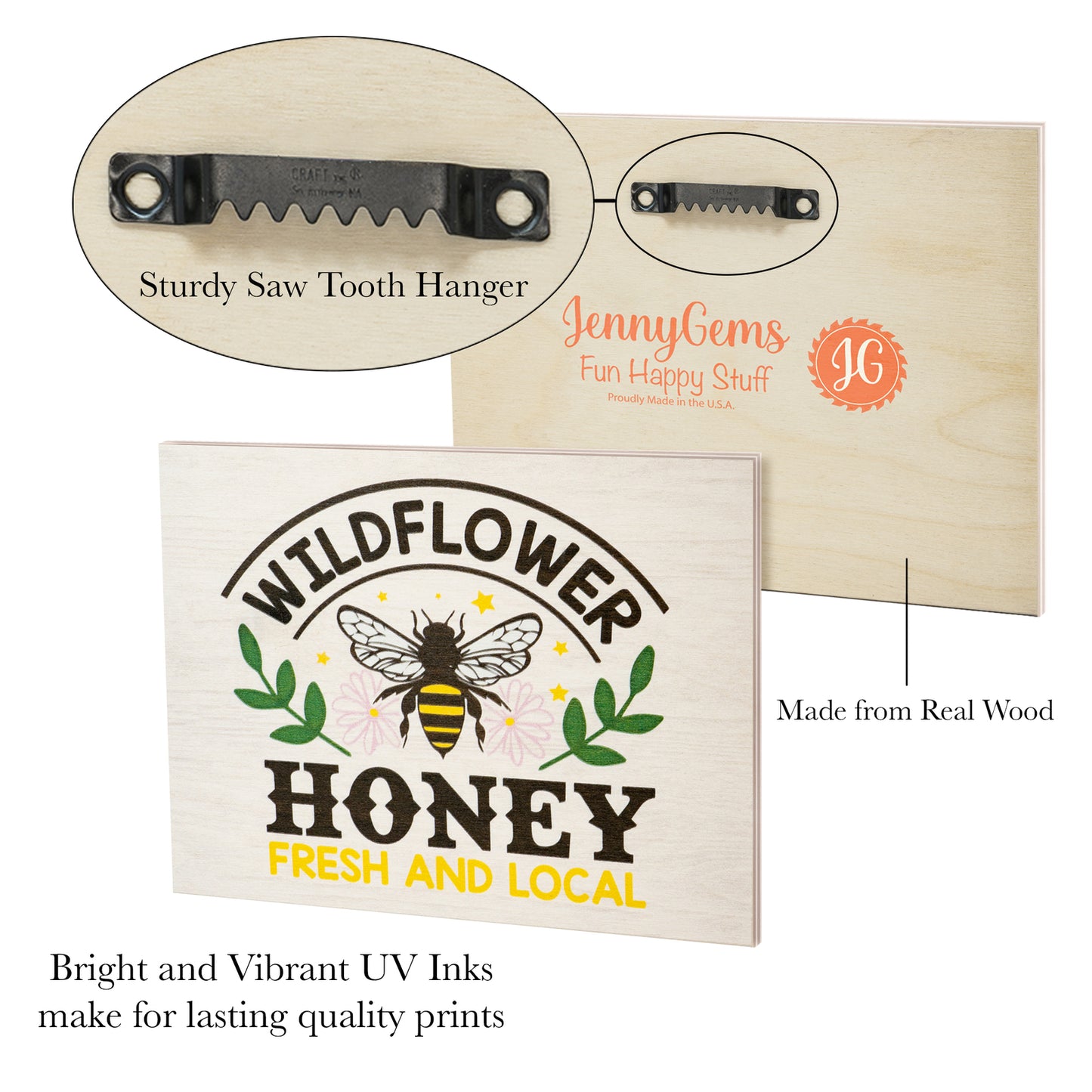 JennyGems Spring Decor, Wildflower Honey Bee Wooden Sign, Spring Wall Art