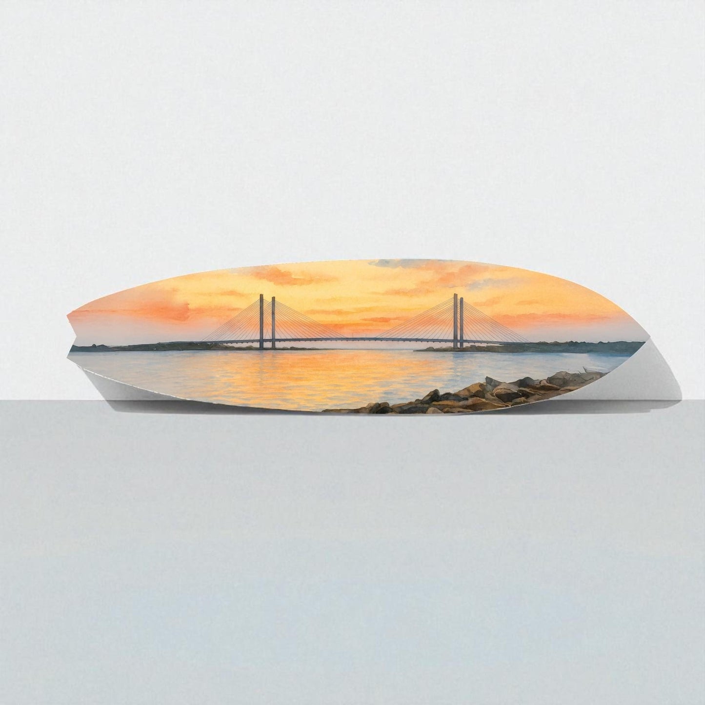 Indian River Bridge Surfboard Wall Art, Delaware Watercolor Coastal Décor