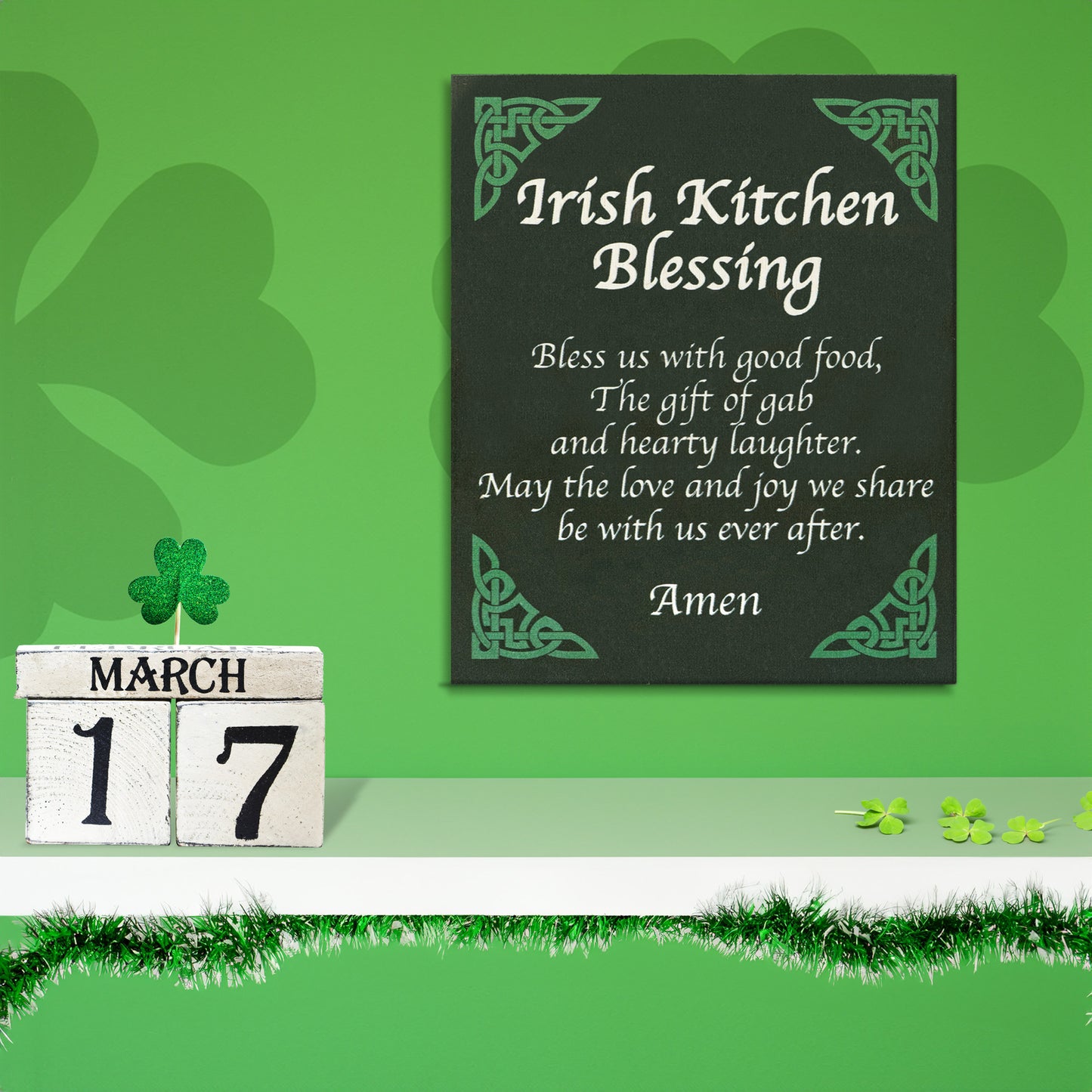 JennyGems St Patricks Day Decor, Irish Kitchen Blessing Sign, Irish Prayer