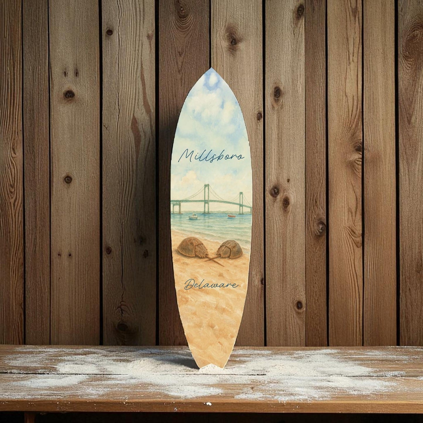 Millsboro Delaware Surfboard Wall Art, Outdoor Coastal Decor, Beach House Sign