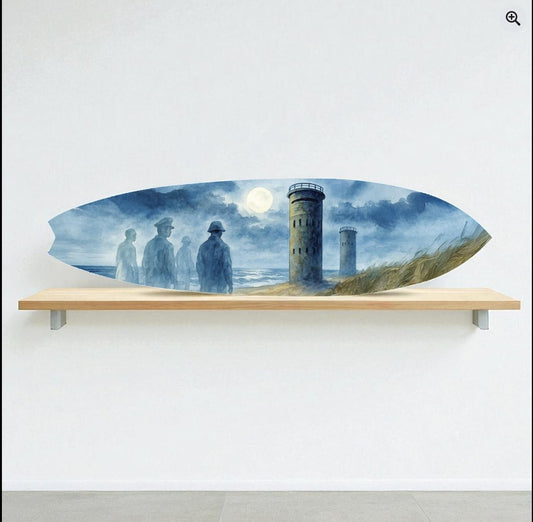 WWII Towers Surfboard Sign, Delaware Décor Ghostly Soldiers Halloween Decoration