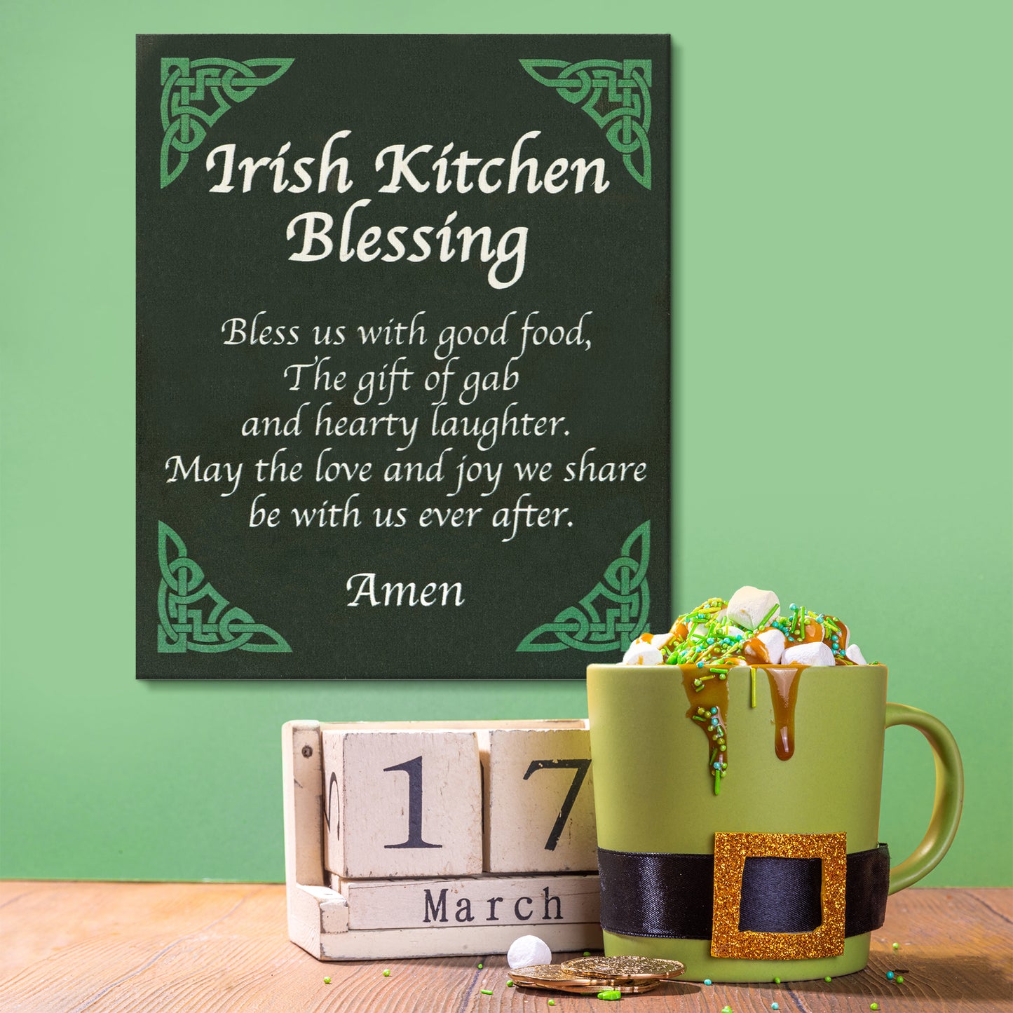 JennyGems St Patricks Day Decor, Irish Kitchen Blessing Sign, Irish Prayer