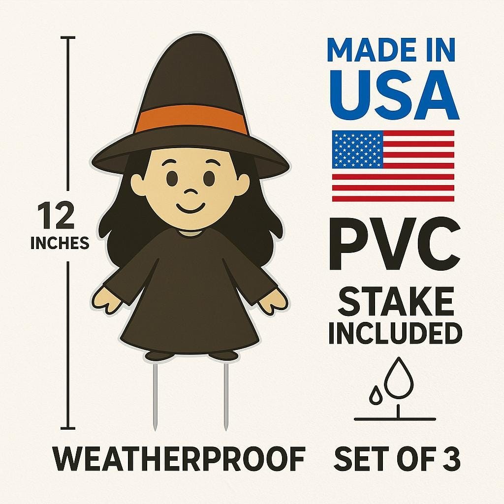 Set of 3 Halloween Witch Yard Stakes – 12” PVC Lawn Decorations, Cute Witches