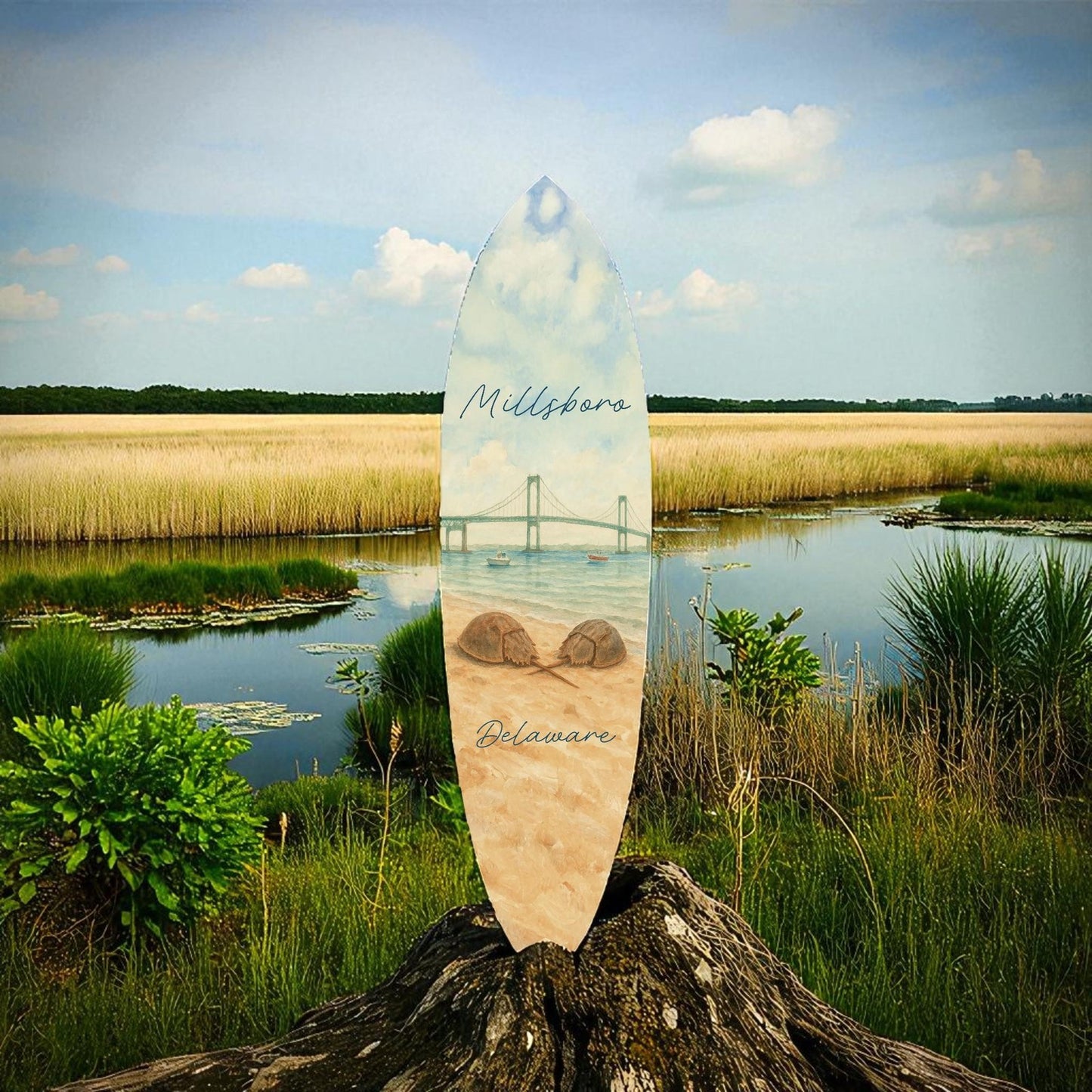Millsboro Delaware Surfboard Wall Art, Outdoor Coastal Decor, Beach House Sign