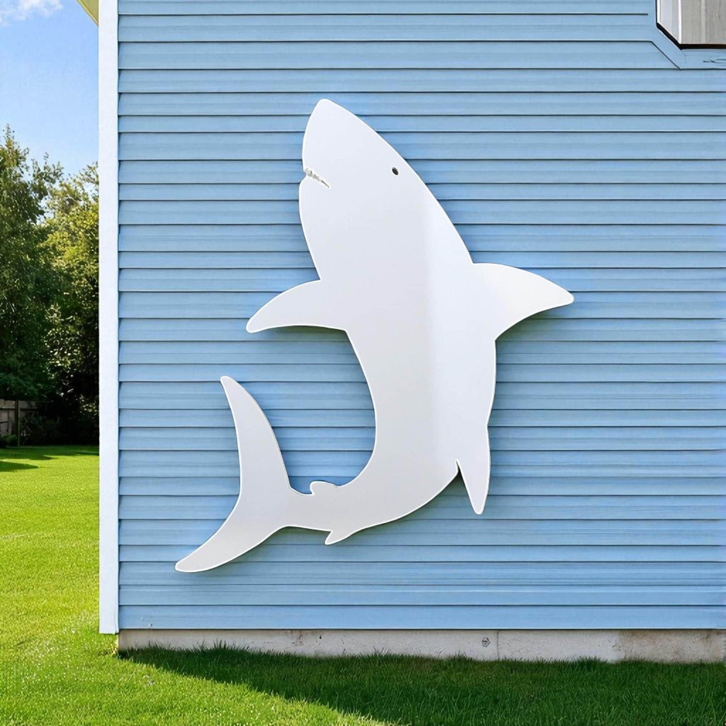 PVC Shark Wall Art - Outdoor Beach House Decor, Nautical Coastal Shark Sign, PVC