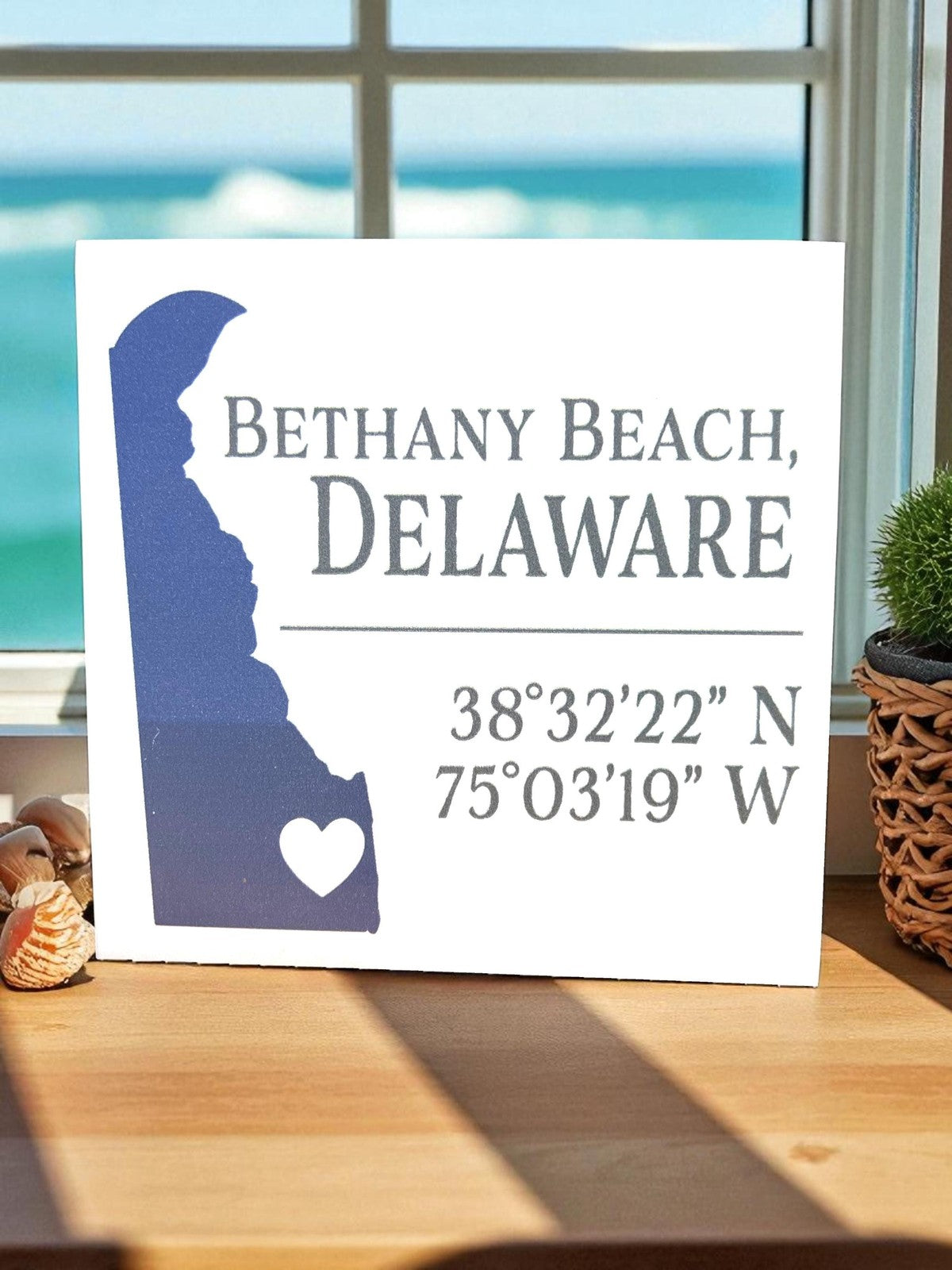 Bethany Beach Delaware Coordinates Sign Wood Shelf Sitter or Wall Hanging