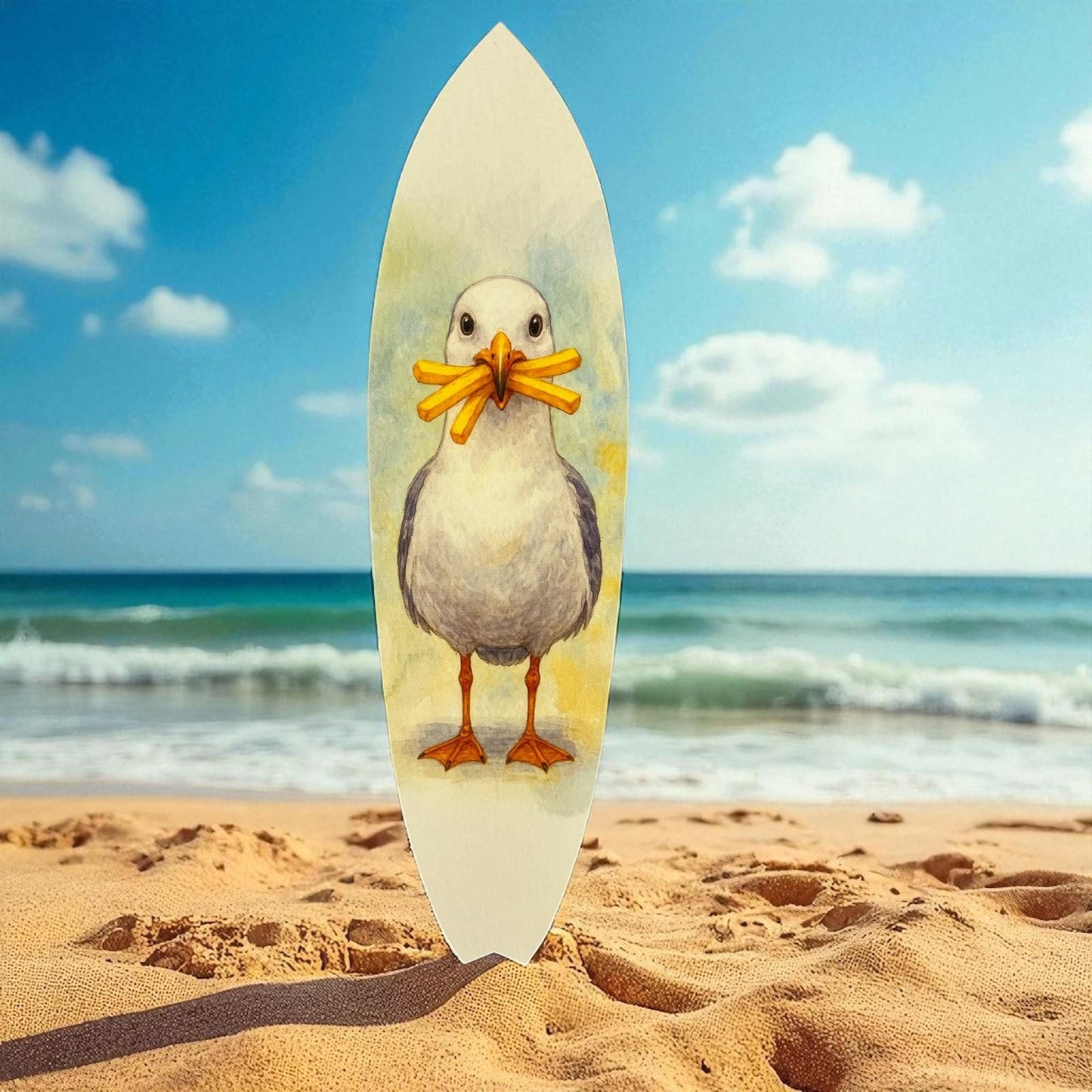 Sully the Seagull Surfboard Art, Coastal Nautical Accent for Beach House