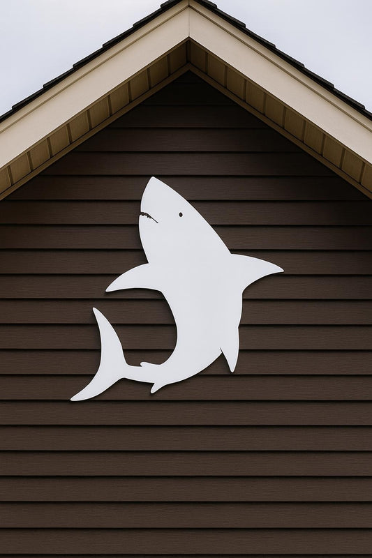 PVC Shark Wall Art - Outdoor Beach House Decor, Nautical Coastal Shark Sign, PVC