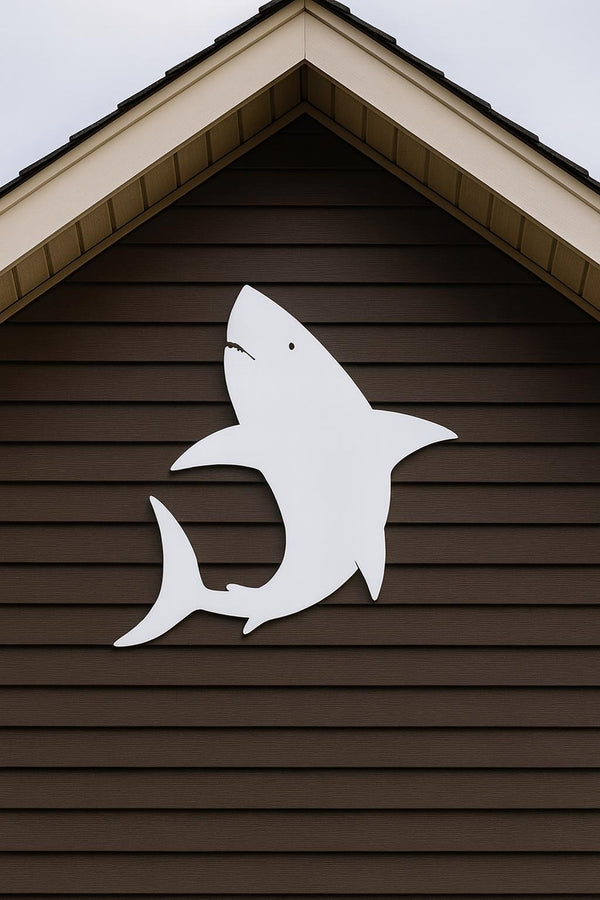 PVC Shark Wall Art - Outdoor Beach House Decor, Nautical Coastal Shark Sign, PVC