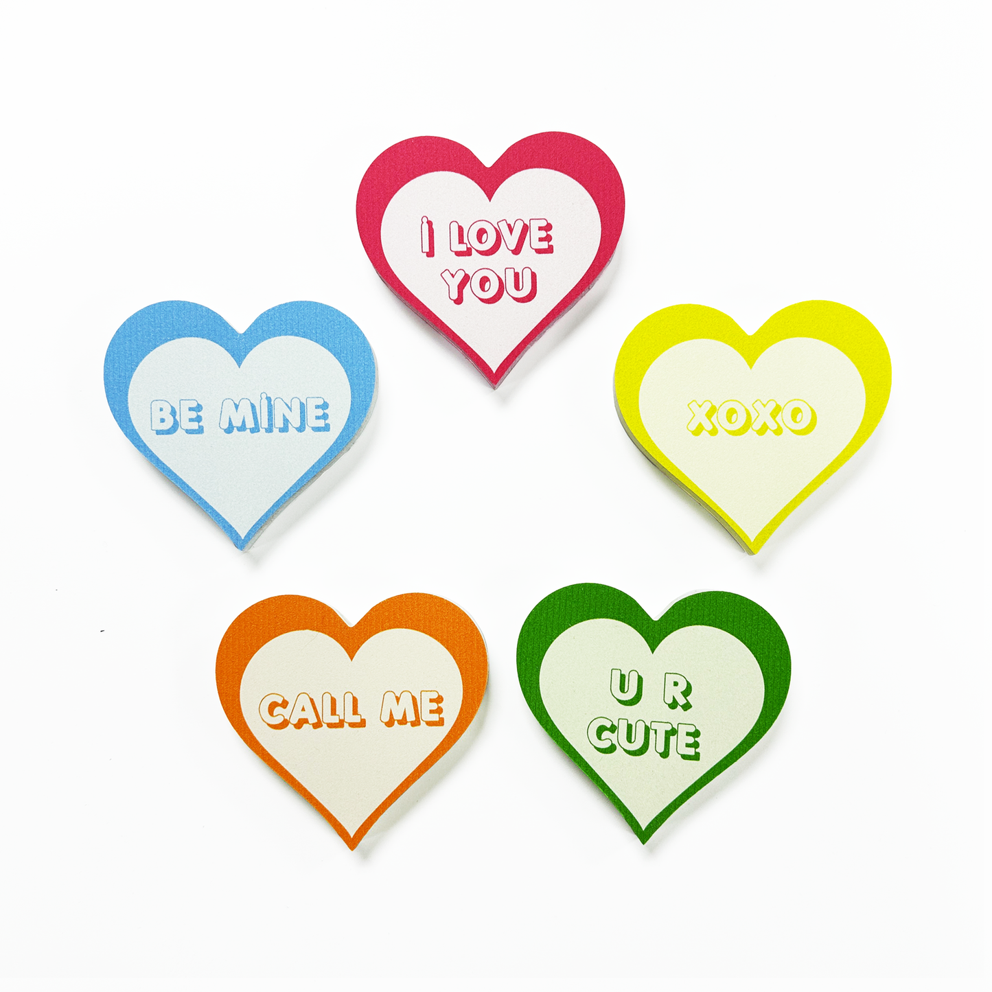 Valentine’s Day Decorations – 5-Piece Conversation Candy Heart Decor, 4 Inch Wooden Hearts with Funny Sayings for Mantel, Shelf and Tabletop