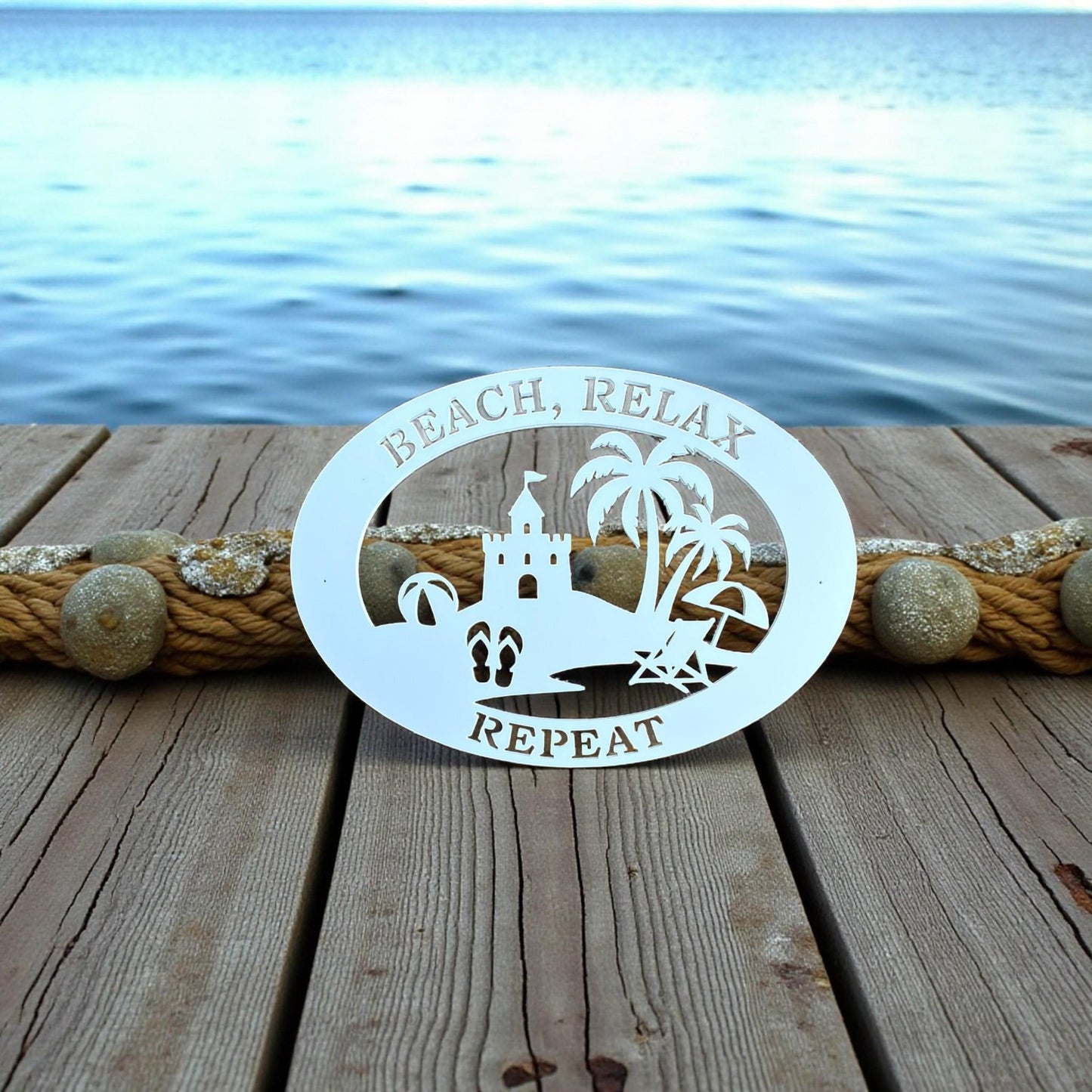 Beach House Sign – Beach Relax Repeat PVC Wall Art, Coastal Outdoor Decor