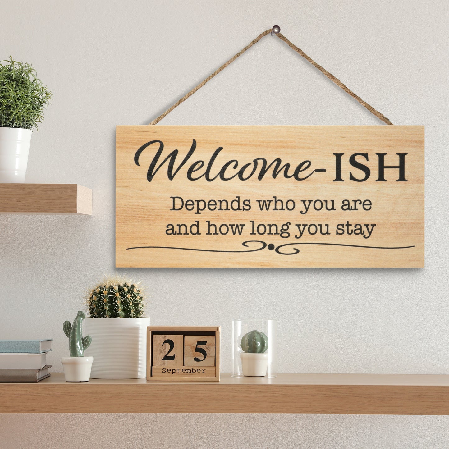 JennyGems Welcome Sign For Front Door, Welcome-ish Funny Front Door Sign (Brown)