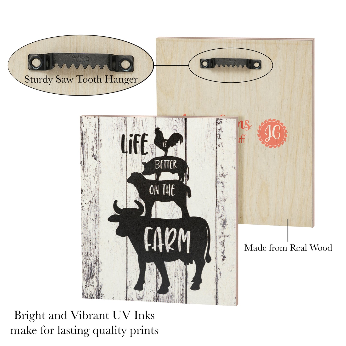 JennyGems Life is Better on the Farm Wooden Sign, Cow Chicken and Pig Decor