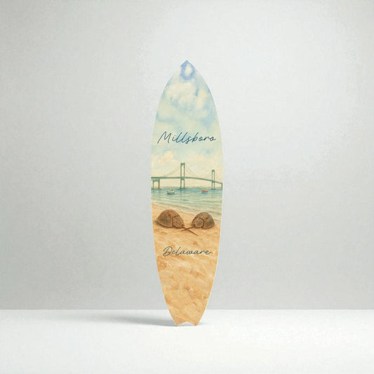 Millsboro Delaware Surfboard Wall Art, Outdoor Coastal Decor, Beach House Sign