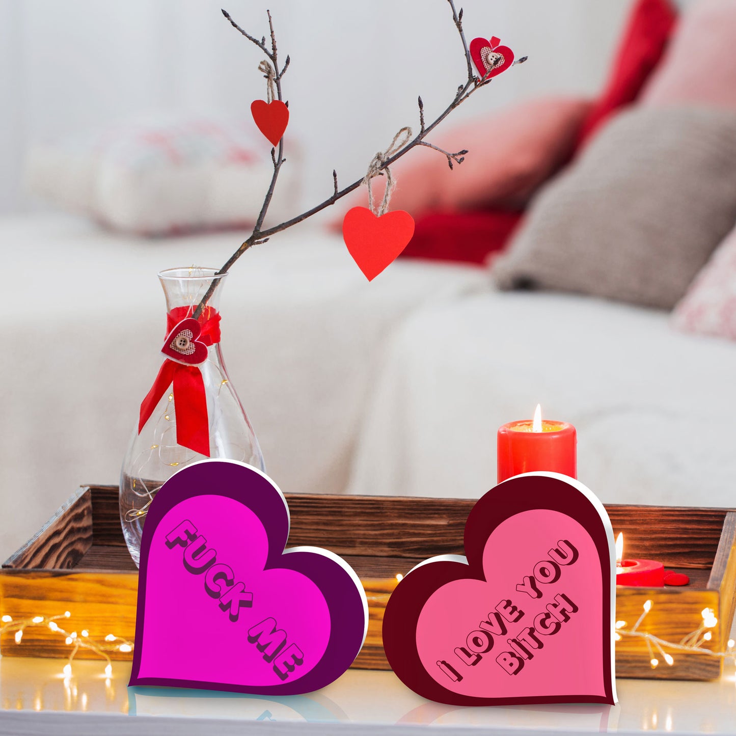 Valentine’s Day Sassy Conversation Hearts Set of 5, Adult Humor Tabletop Decor