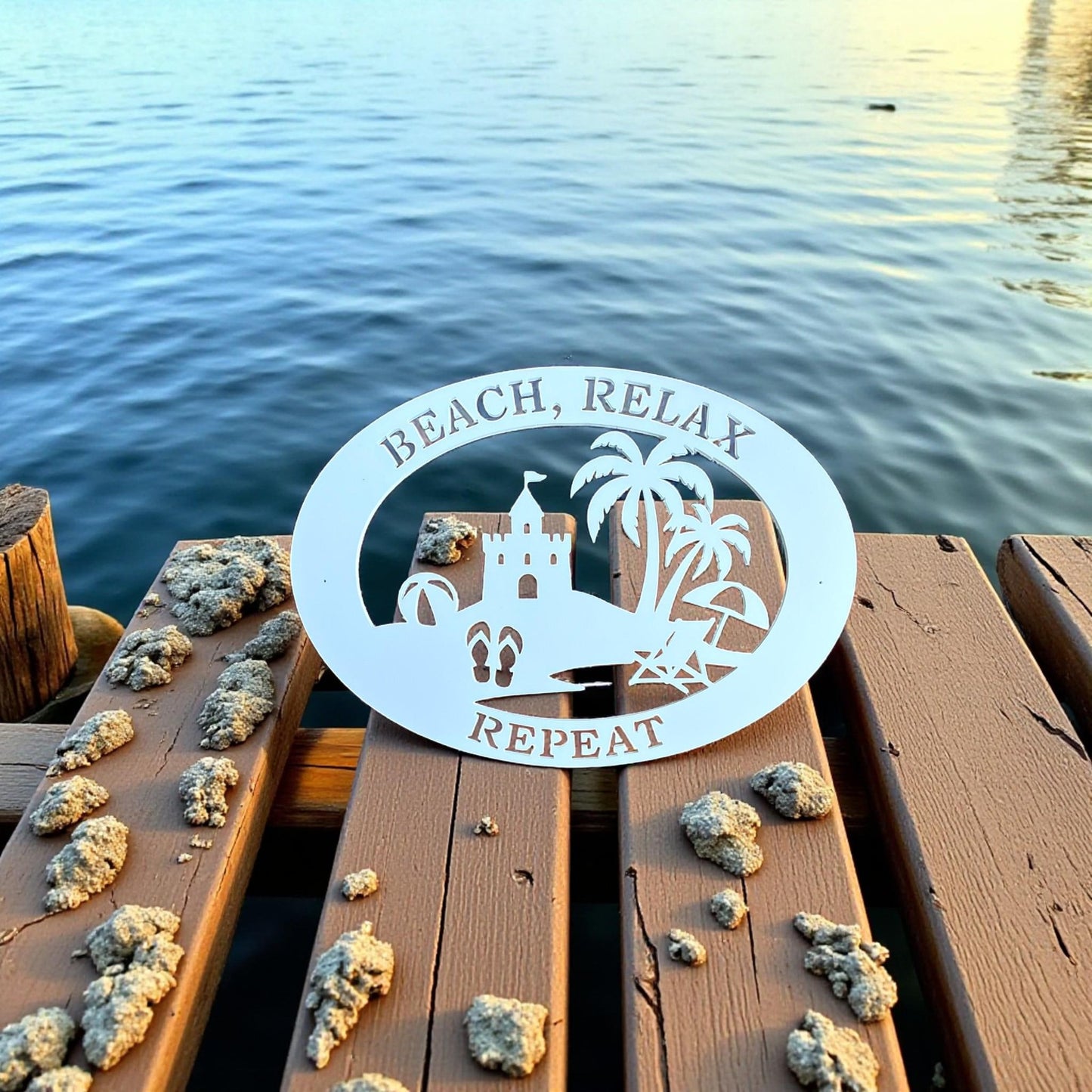 Beach House Sign – Beach Relax Repeat PVC Wall Art, Coastal Outdoor Decor