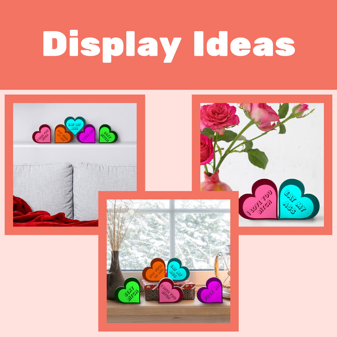 Valentine’s Day Sassy Conversation Hearts Set of 5, Adult Humor Tabletop Decor