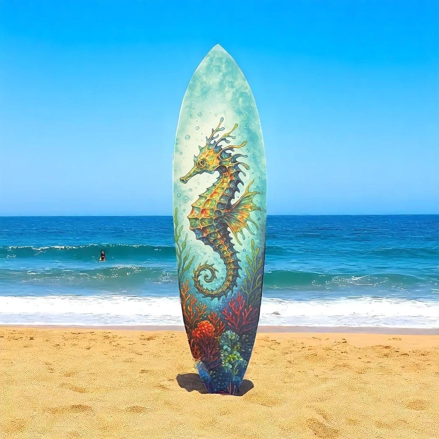 Seahorse Surfboard Wall Art – Coastal PVC Beach Decor, Ocean Theme