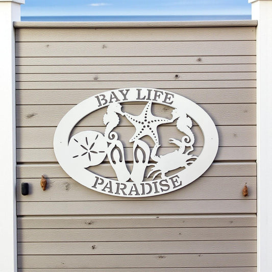 Bay Life Paradise Sign, Coastal Wall Art PVC Beach House Decor, Nautical Outdoor