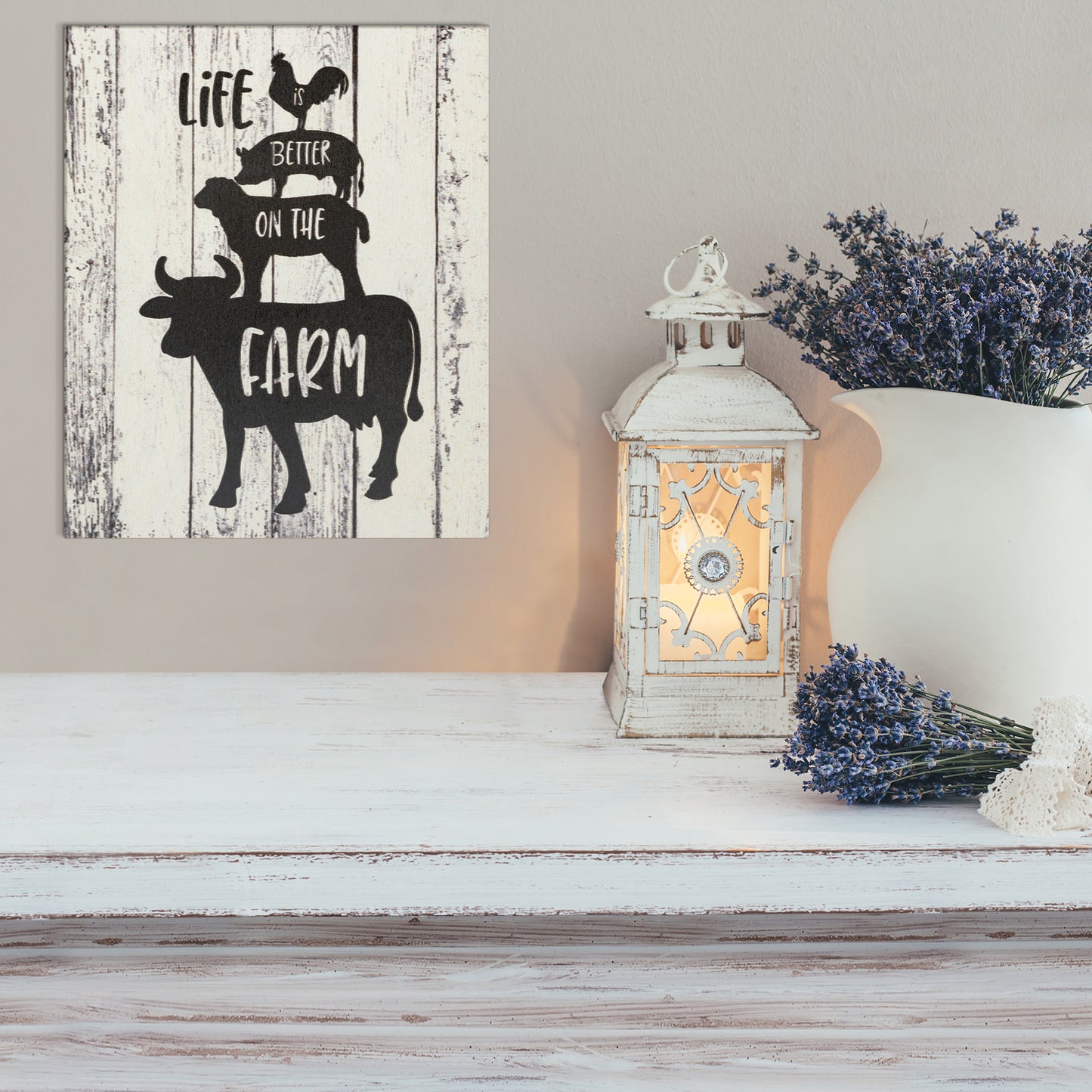 JennyGems Life is Better on the Farm Wooden Sign, Cow Chicken and Pig Decor