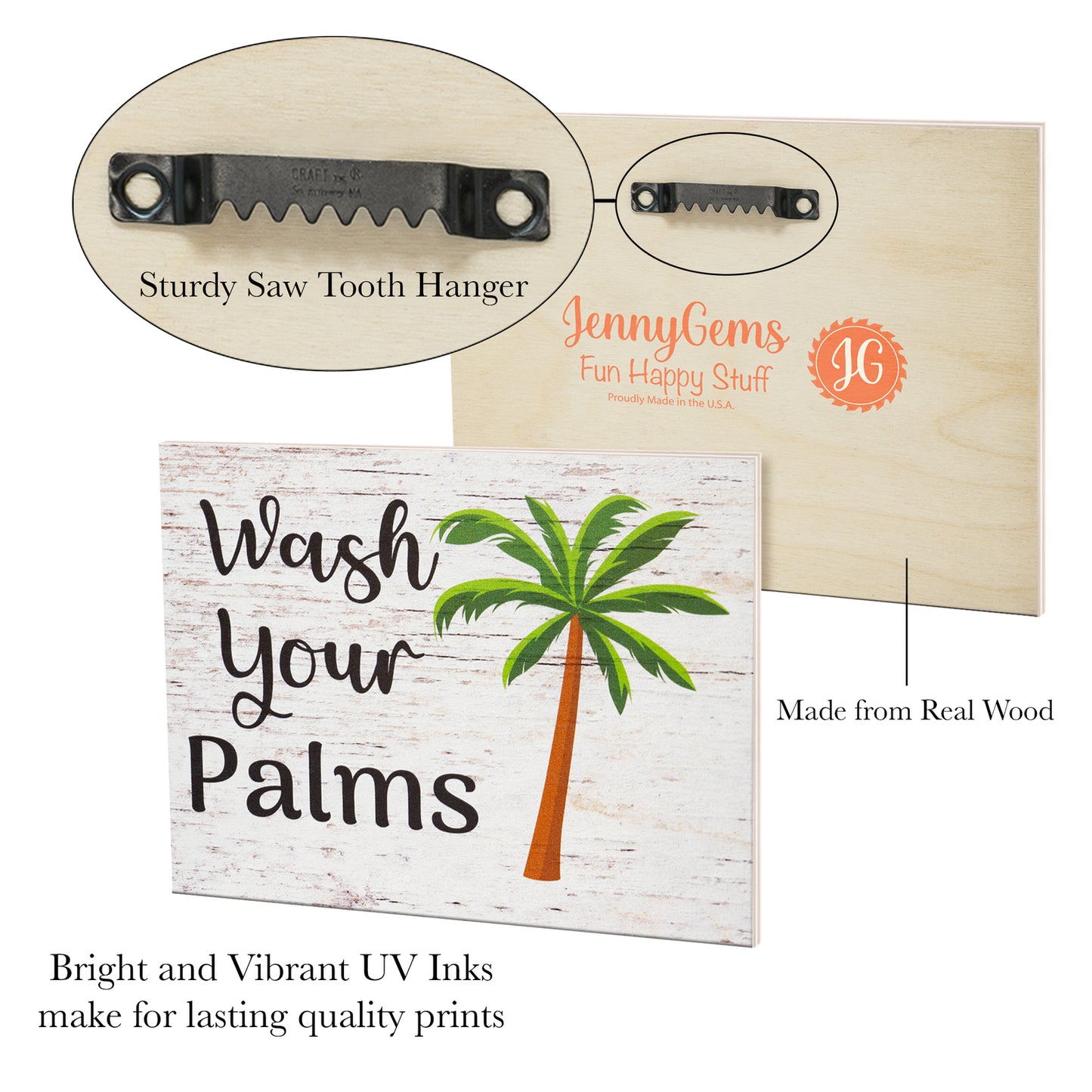 JennyGems Wash Your Palms Wall Art Bathroom Decor, Palm Tree Decor, Beach Signs
