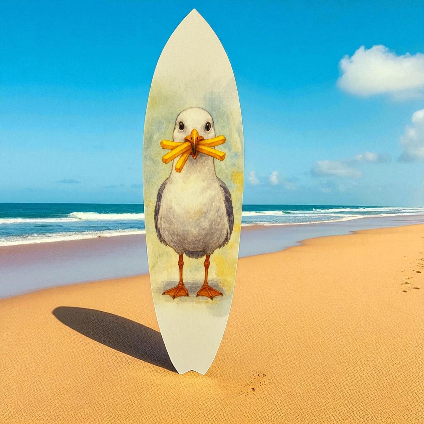 Sully the Seagull Surfboard Art, Coastal Nautical Accent for Beach House