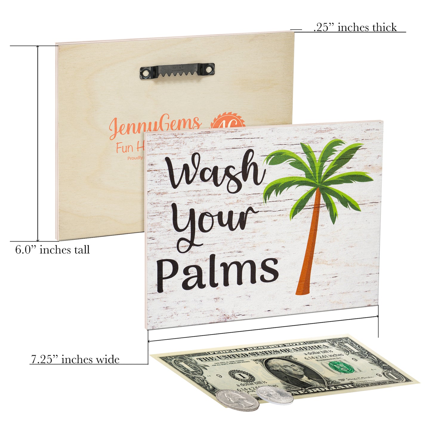 JennyGems Wash Your Palms Wall Art Bathroom Decor, Palm Tree Decor, Beach Signs