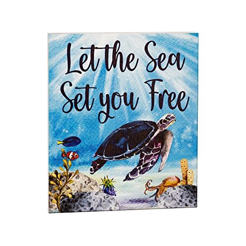 JennyGems Sea Turtle Decor, Let the Sea Set You Free, Coastal Sign Decor