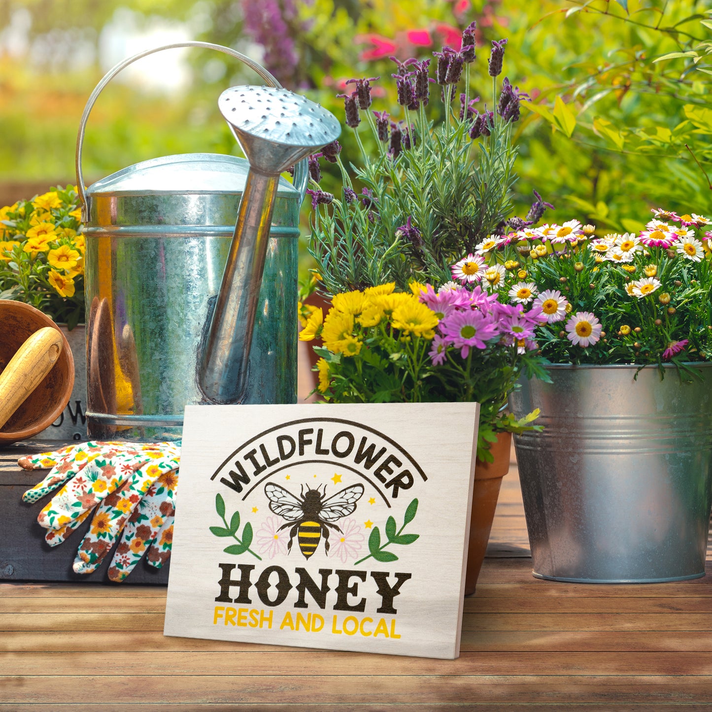 JennyGems Spring Decor, Wildflower Honey Bee Wooden Sign, Spring Wall Art