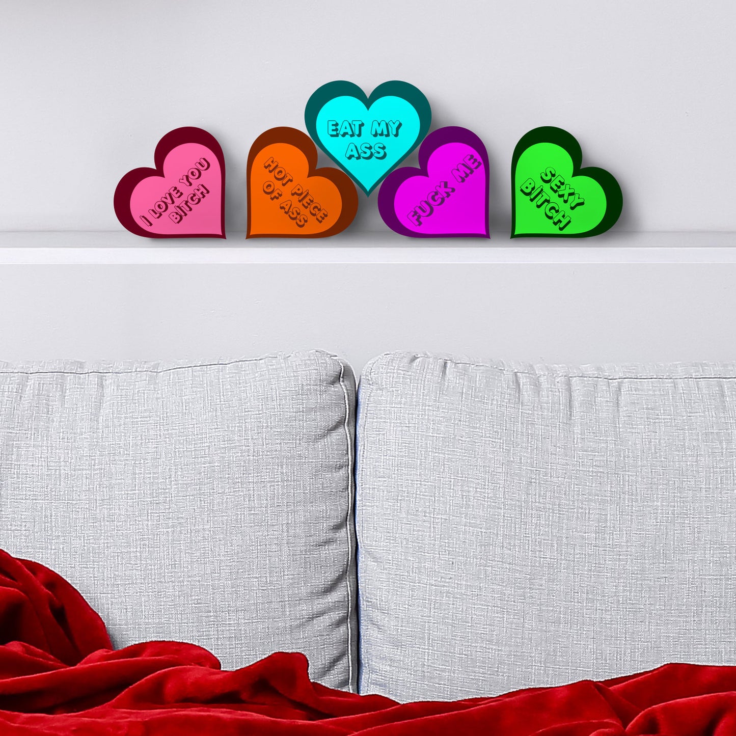 Valentine’s Day Sassy Conversation Hearts Set of 5, Adult Humor Tabletop Decor
