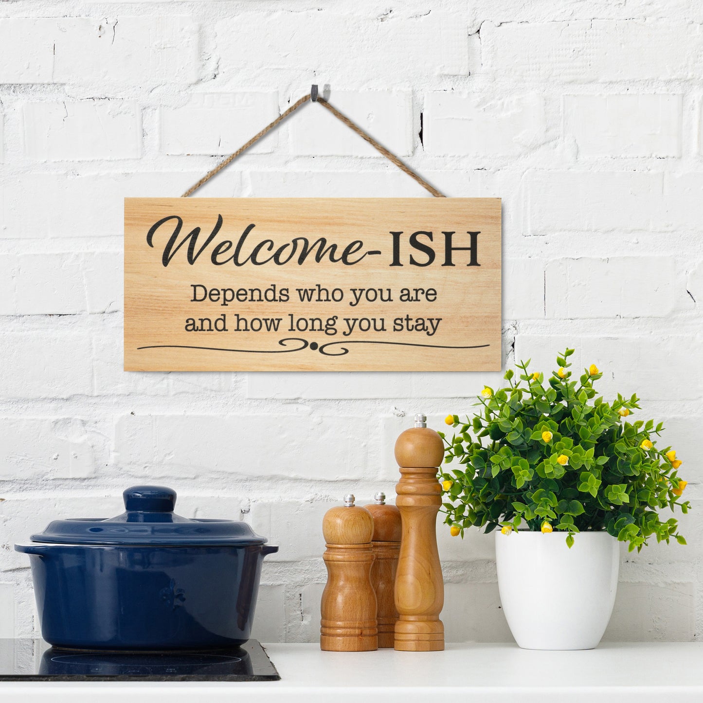 JennyGems Welcome Sign For Front Door, Welcome-ish Funny Front Door Sign (Brown)