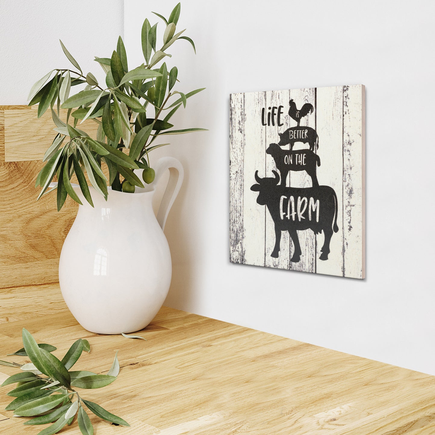 JennyGems Life is Better on the Farm Wooden Sign, Cow Chicken and Pig Decor