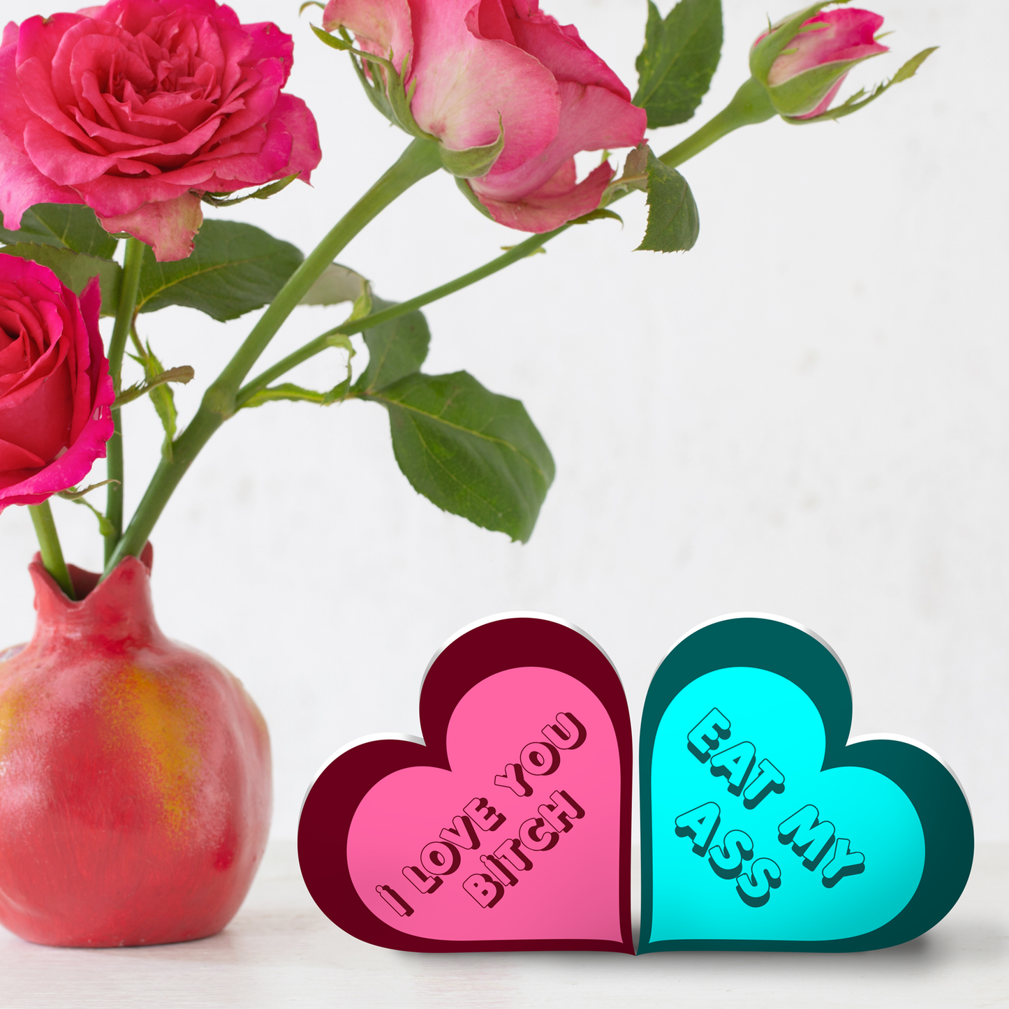 Valentine’s Day Sassy Conversation Hearts Set of 5, Adult Humor Tabletop Decor