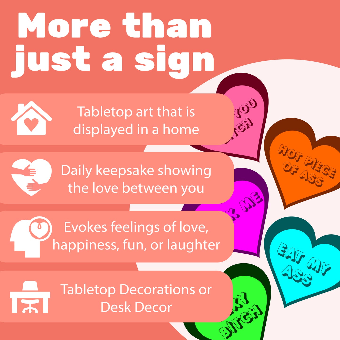 Valentine’s Day Sassy Conversation Hearts Set of 5, Adult Humor Tabletop Decor