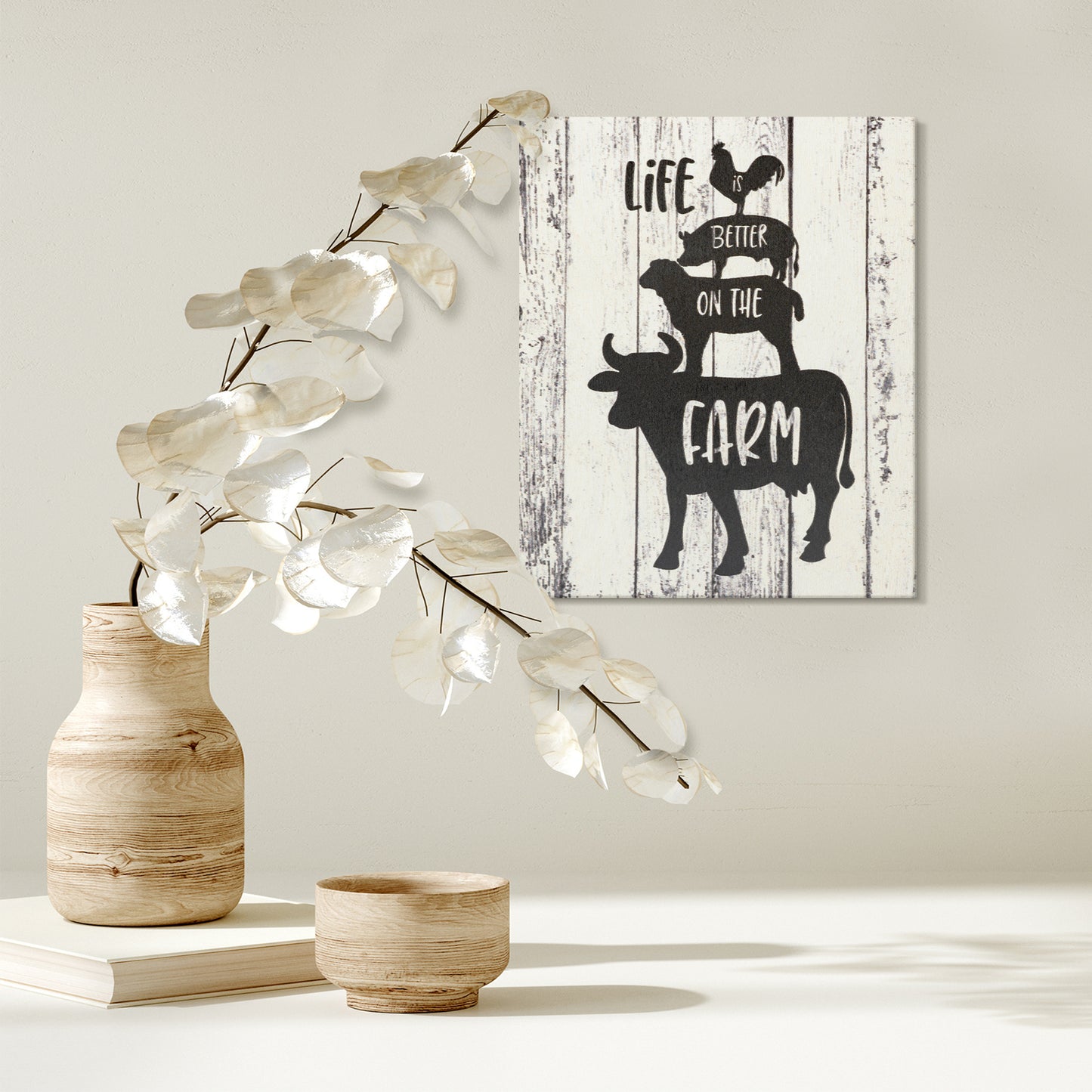 JennyGems Life is Better on the Farm Wooden Sign, Cow Chicken and Pig Decor