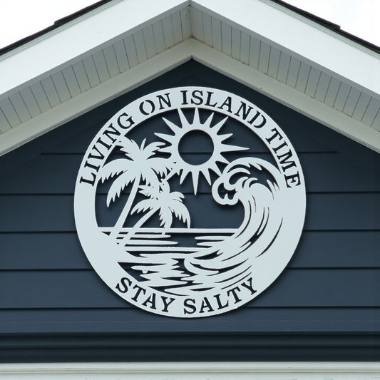 Living on Island Time Stay Salty, Outdoor Beach House Wall Art Coastal Decor