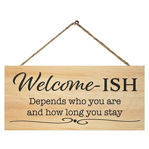 JennyGems Welcome Sign For Front Door, Welcome-ish Funny Front Door Sign (Brown)
