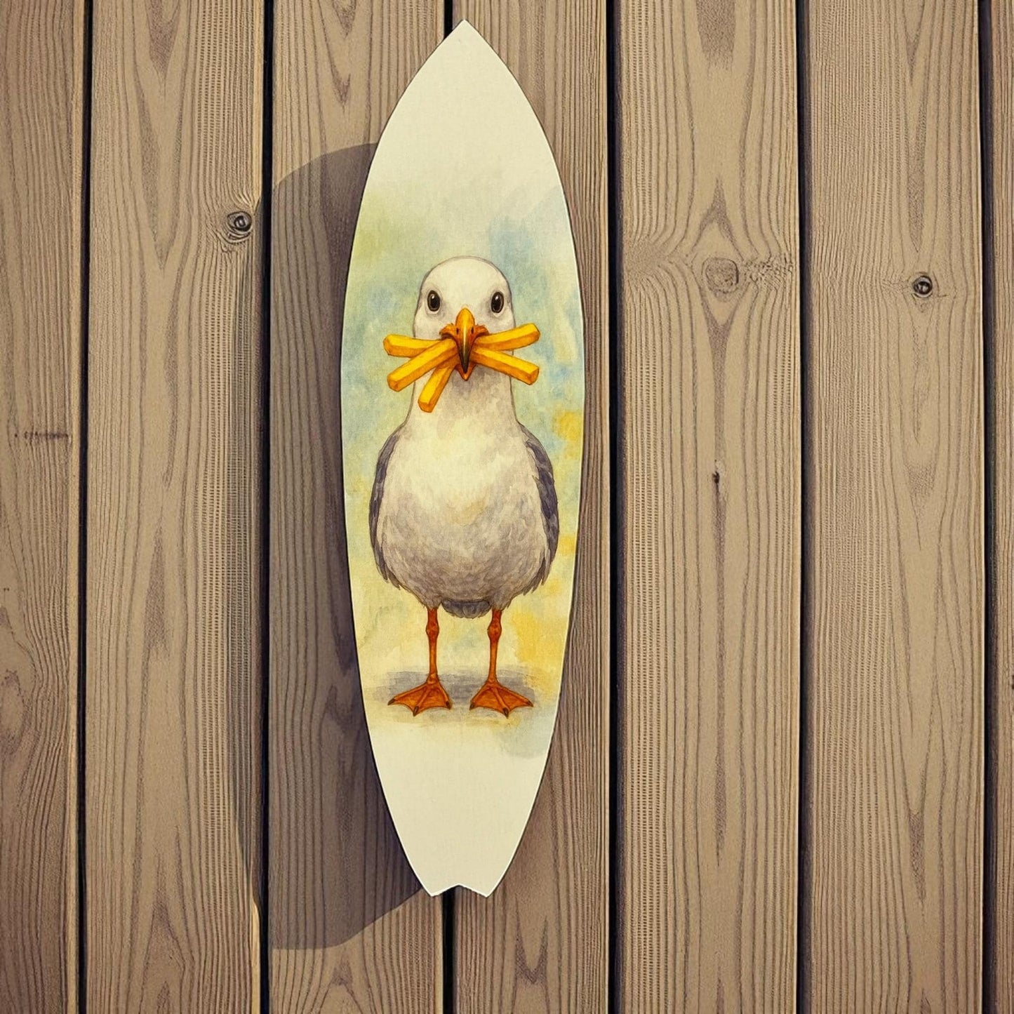 Sully the Seagull Surfboard Art, Coastal Nautical Accent for Beach House
