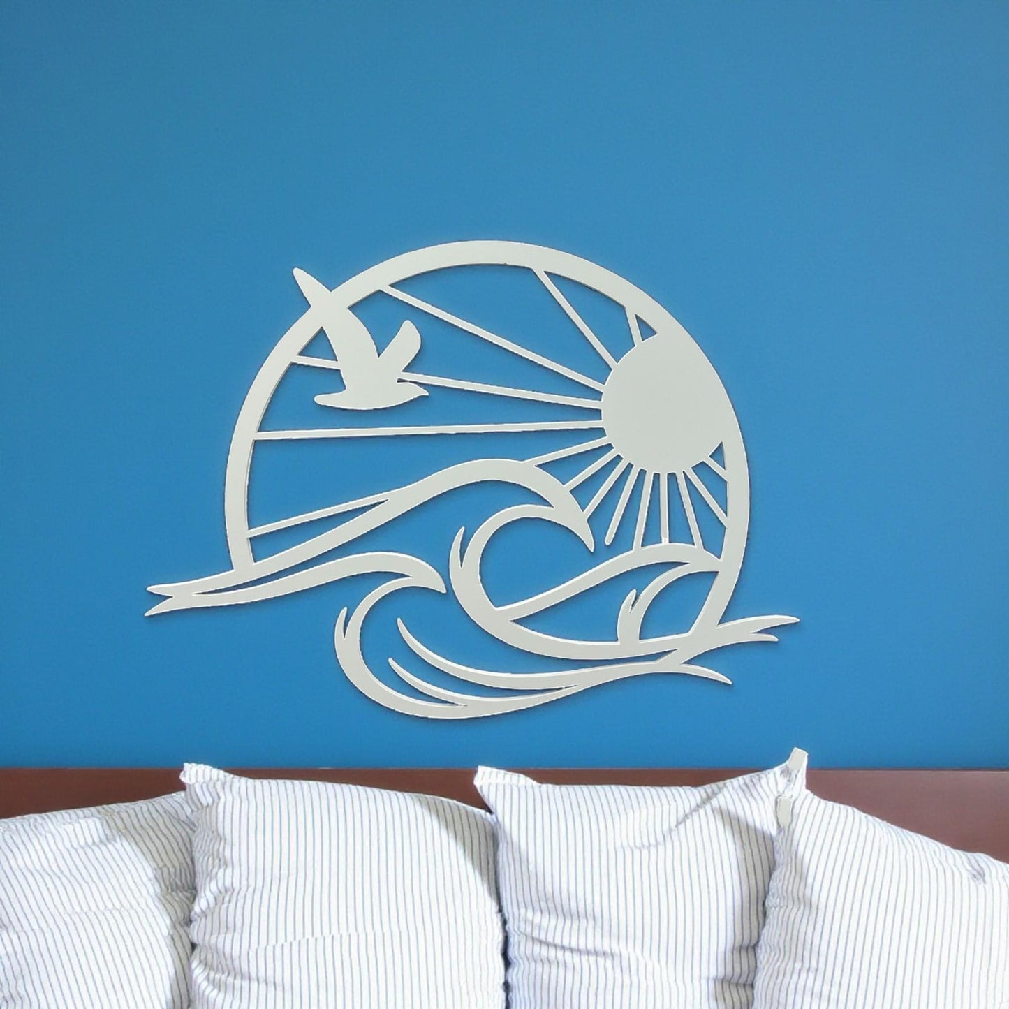 Sun & Waves Coastal Wall Art, PVC Beach House Sign, Seagull Ocean Decor