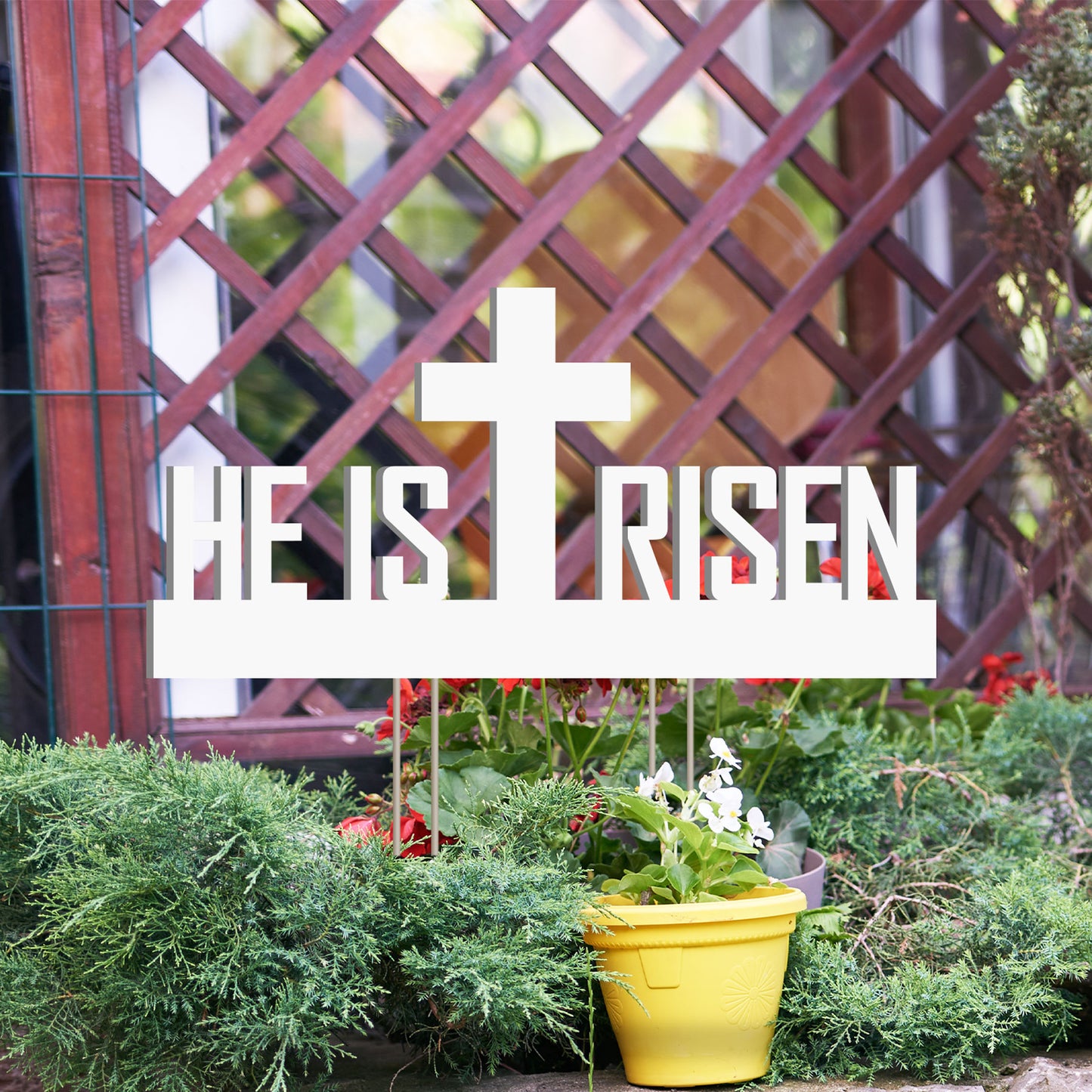 He Is Risen Outdoor Yard Sign, White
