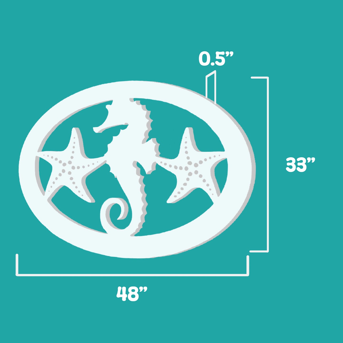 Outdoor Seahorse and Starfish Wall Art – Oval Beach House Decoration, Weatherproof PVC – Coastal Decor for Porch, Shed, Pool Area or Fence, 4 Foot